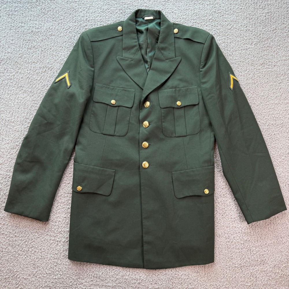 DSCP US Army Green Service Uniform Dress Coat Jacket 42L Men's E-2 Rank Insignia
